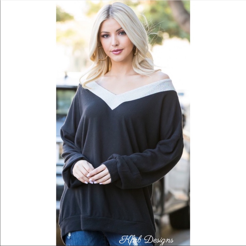 B33🔥Stunning black v-back-also off shoulder option- w/silver sequin trim@top🔥 - Picture 2 of 7